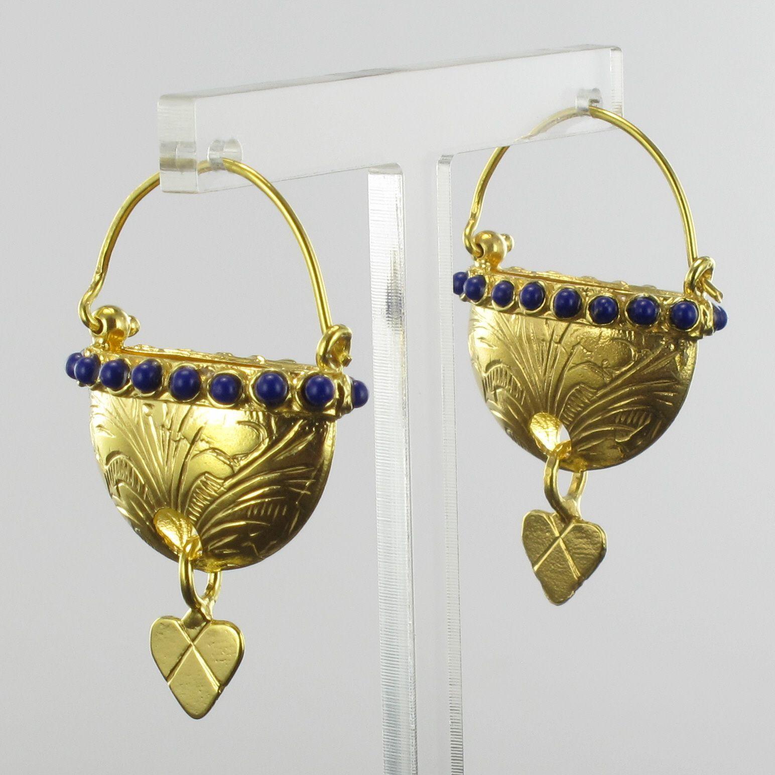 Italian Designer Blue Crystal Pearl Basket Vermeil Drop Earrings In New Condition In Poitiers, FR