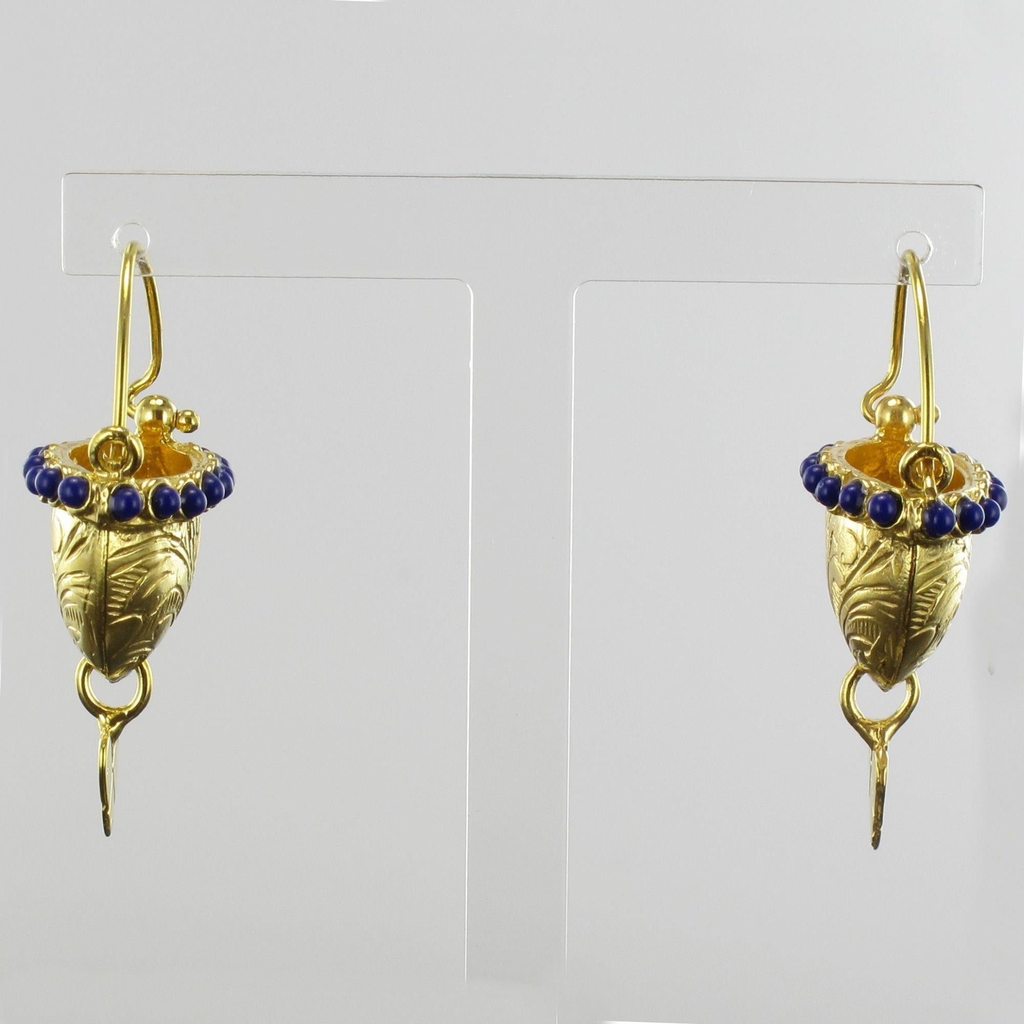 Italian Designer Blue Crystal Pearl Basket Vermeil Drop Earrings 2