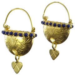Italian Designer Blue Crystal Pearl Basket Vermeil Drop Earrings