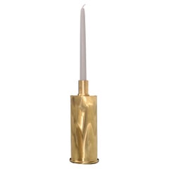 Italian Designer Brass Candle Holder with Moiré-Inspired Curved Form