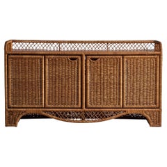 Italian Designer, Cabinet, Rattan, Oak, Italy, 1950s