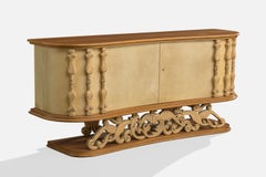 Italienischer Designer, Kabinett, Holz, Pergament, Italien, 1940er Jahre