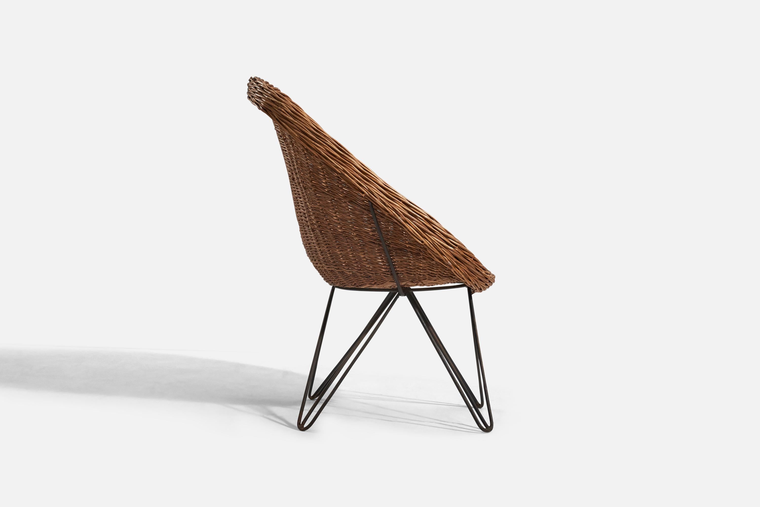 Diseñador italiano, Silla, Mimbre, Metal, Italia, Años 50 Italiano en venta