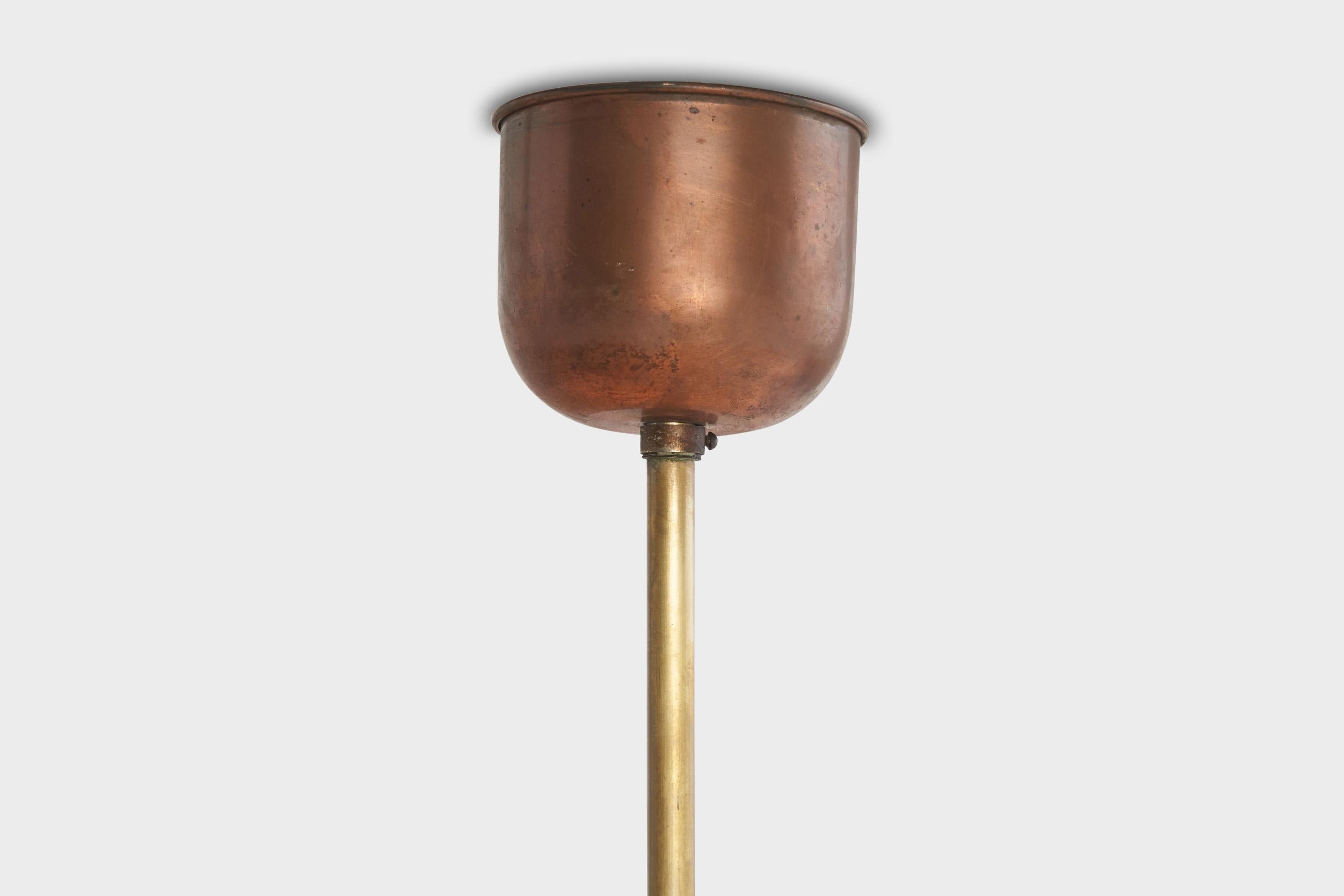 Italian Designer, Chandelier, Brass, Copper, Fabric, Italy, 1950s 6