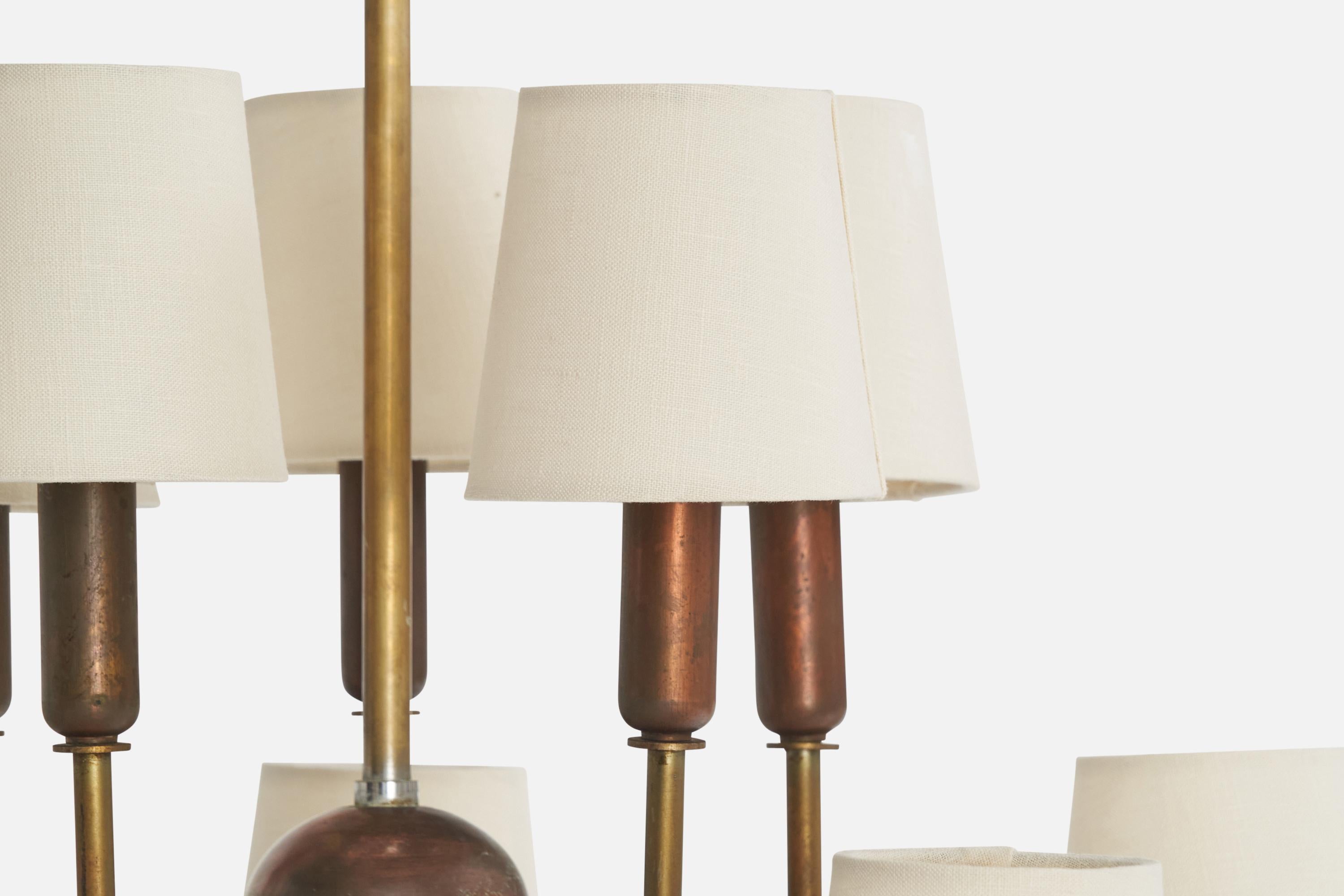 Italian Designer, Chandelier, Brass, Copper, Fabric, Italy, 1950s 9