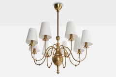 Italian Designer, Chandelier, Brass, Fabric, Italy, 1940s