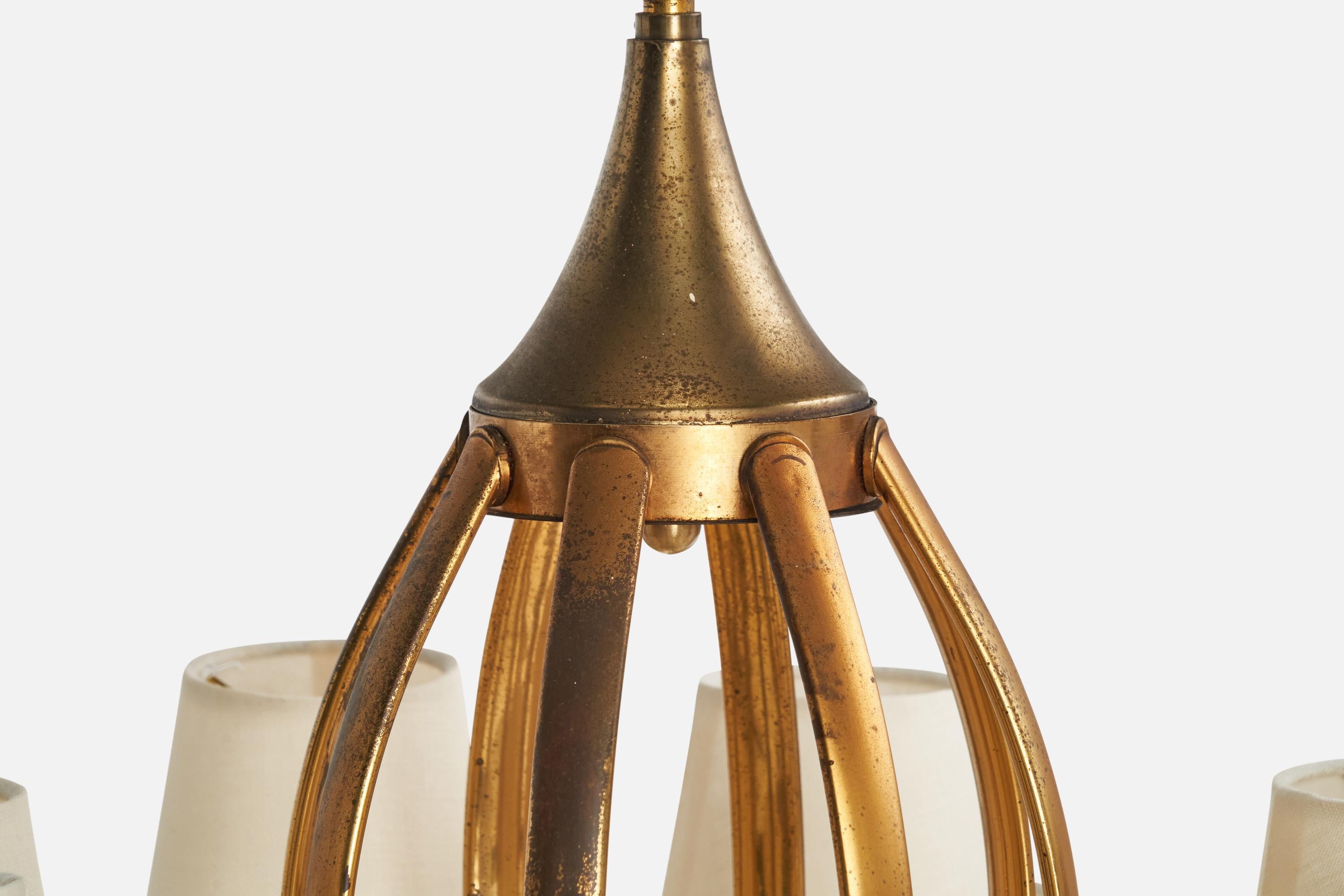 Designer italien, lustre, laiton, tissu, Italie, années 1950 en vente 6