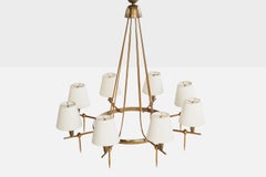 Lampadario di design italiano, ottone, tessuto, Italia, anni '1950