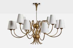 Italian Designer, Chandelier, Brass, Fabric, Italy, 1950s