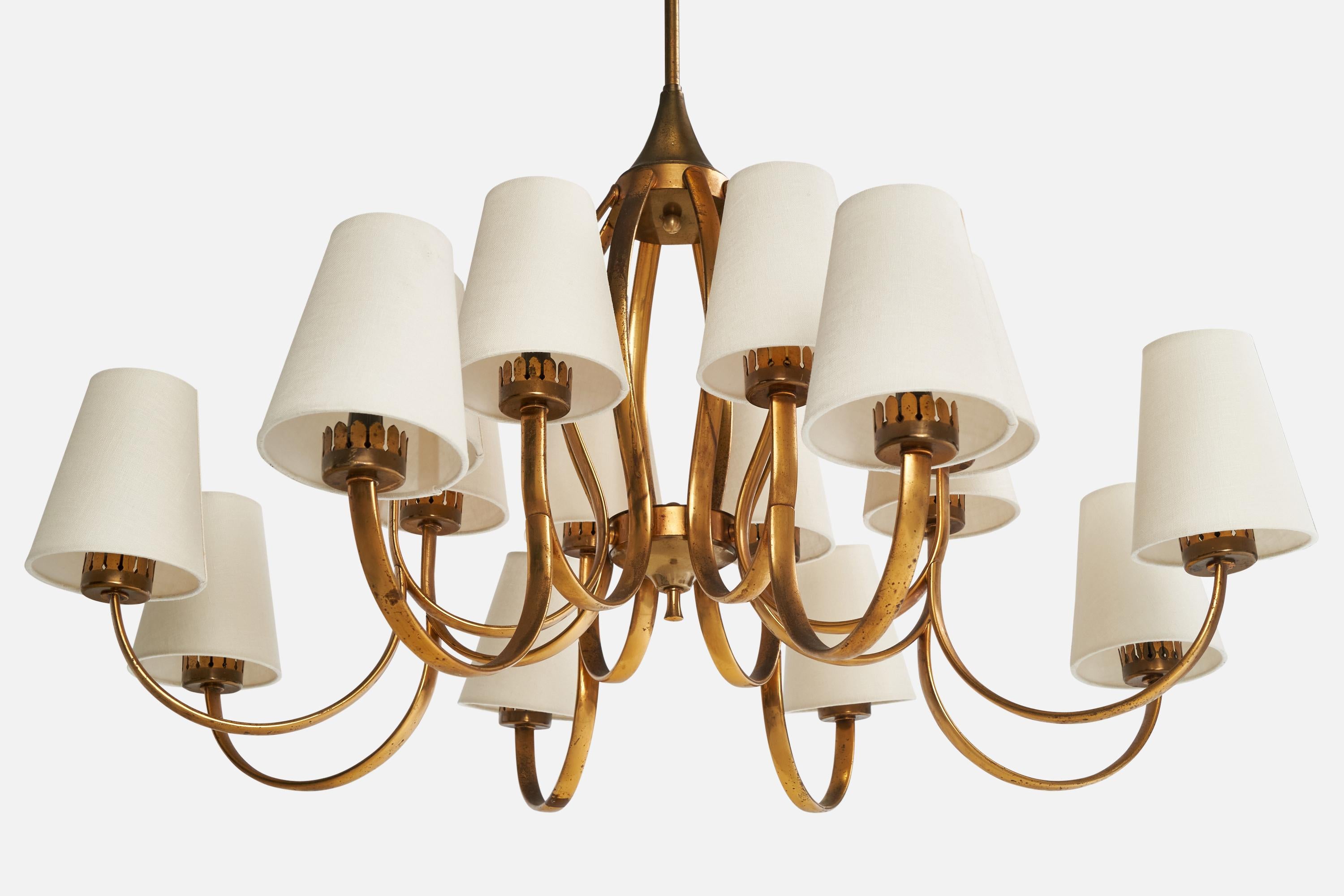 Designer italien, lustre, laiton, tissu, Italie, années 1950 en vente 1