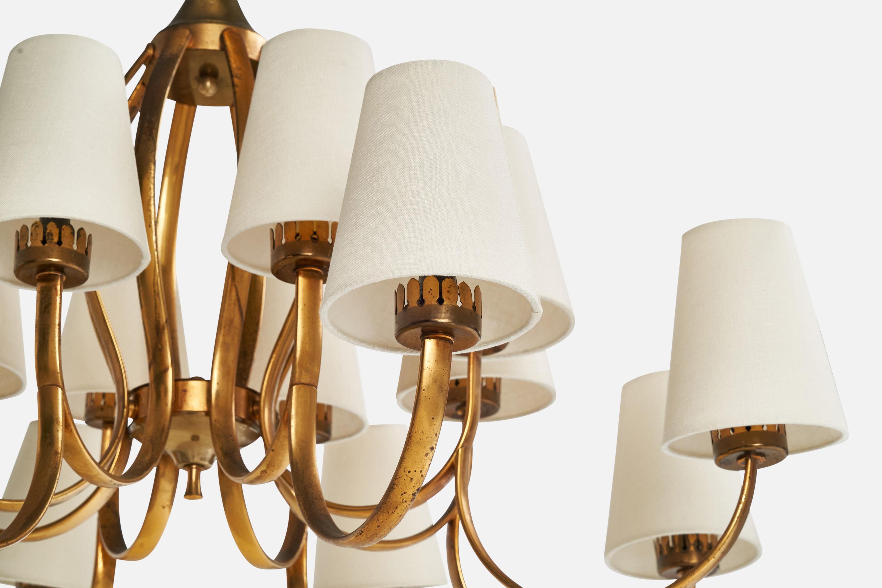Designer italien, lustre, laiton, tissu, Italie, années 1950 en vente 3