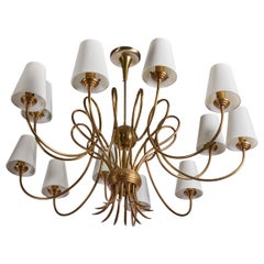 Italian Designer, Chandelier, Brass, Fabric, Italy, 1950s