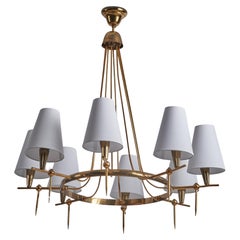 Vintage Italian Designer, Chandelier, Brass, Fabric, Italy, 1950s