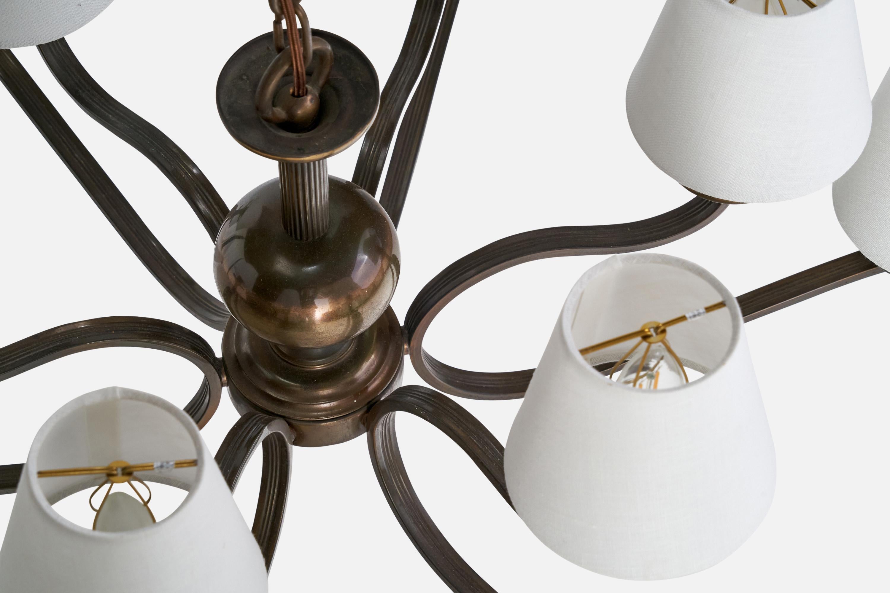 Italian Designer, Chandelier, Brass, Fabric, Italy, 1960s For Sale 6