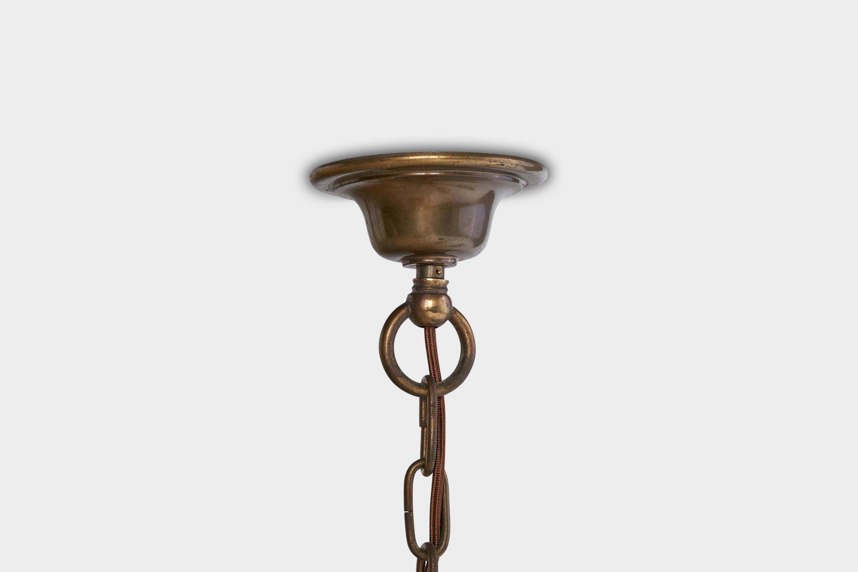 Italian Designer, Chandelier, Brass, Fabric, Italy, 1960s For Sale 7