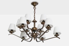 Italian Designer, Chandelier, Brass, Fabric, Italy, 1960s