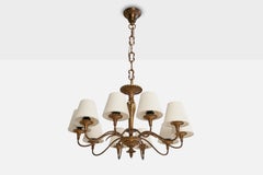 Italian Designer, Chandelier, Brass, Fabric, Italy, 1960s
