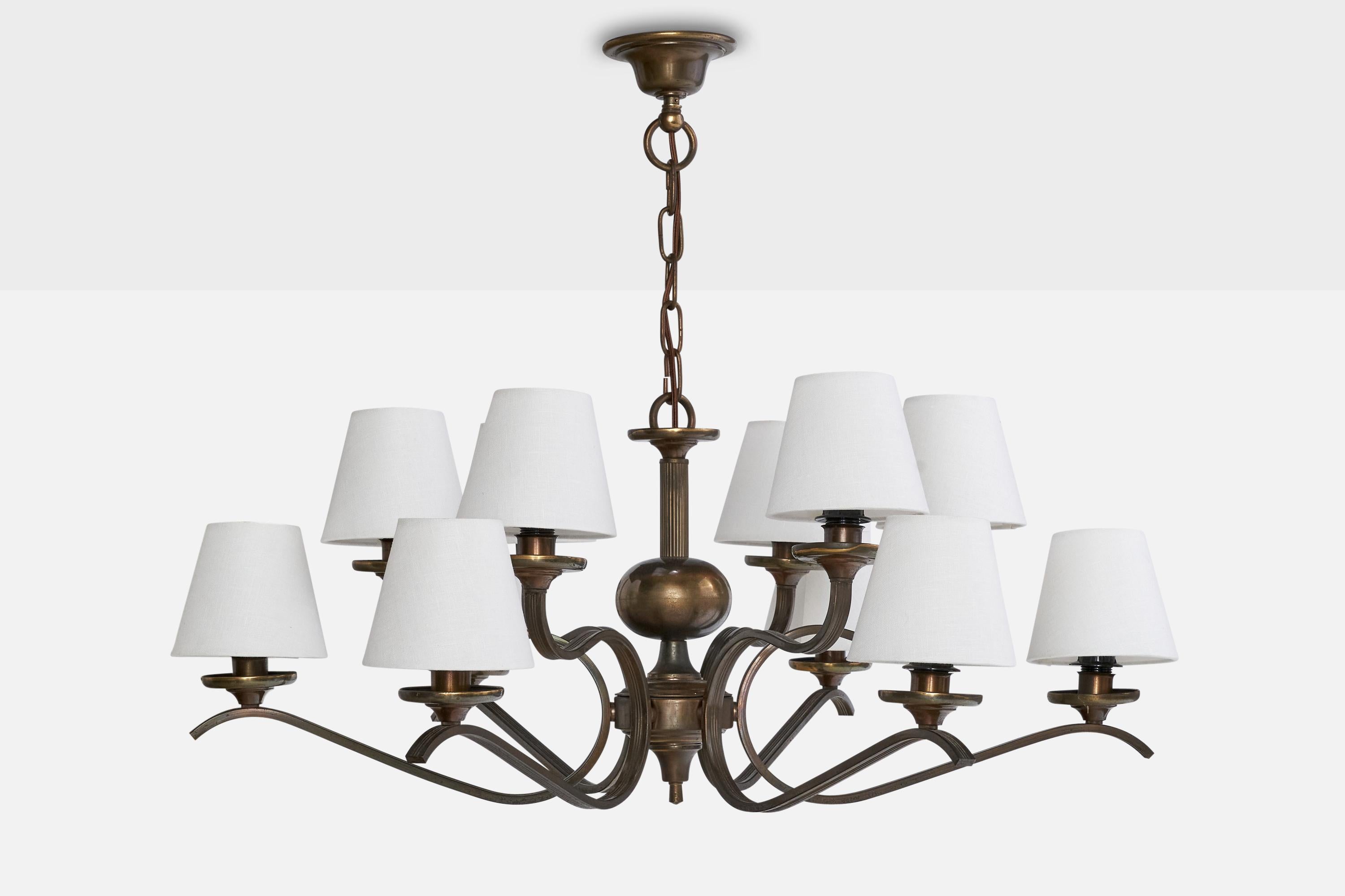 Italian Designer, Chandelier, Brass, Fabric, Italy, 1960s In Good Condition For Sale In High Point, NC
