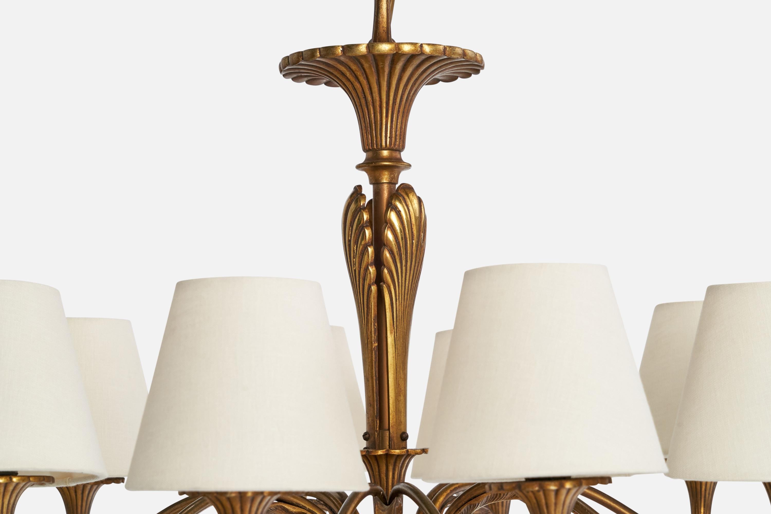 Italienischer Designer, Kronleuchter, Messing, Stoff, Italien, 1960er Jahre im Zustand „Gut“ im Angebot in High Point, NC