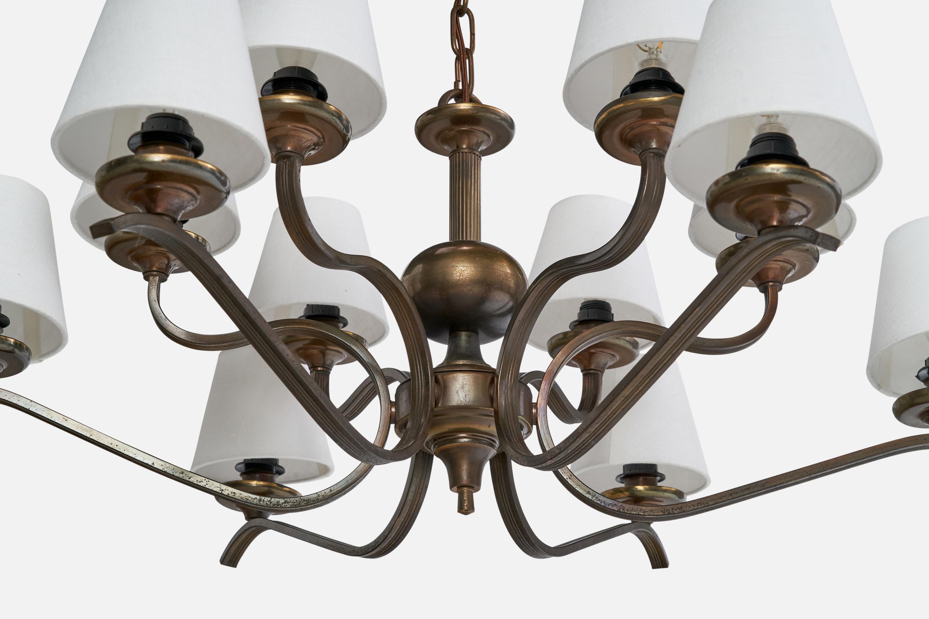 Italian Designer, Chandelier, Brass, Fabric, Italy, 1960s For Sale 2