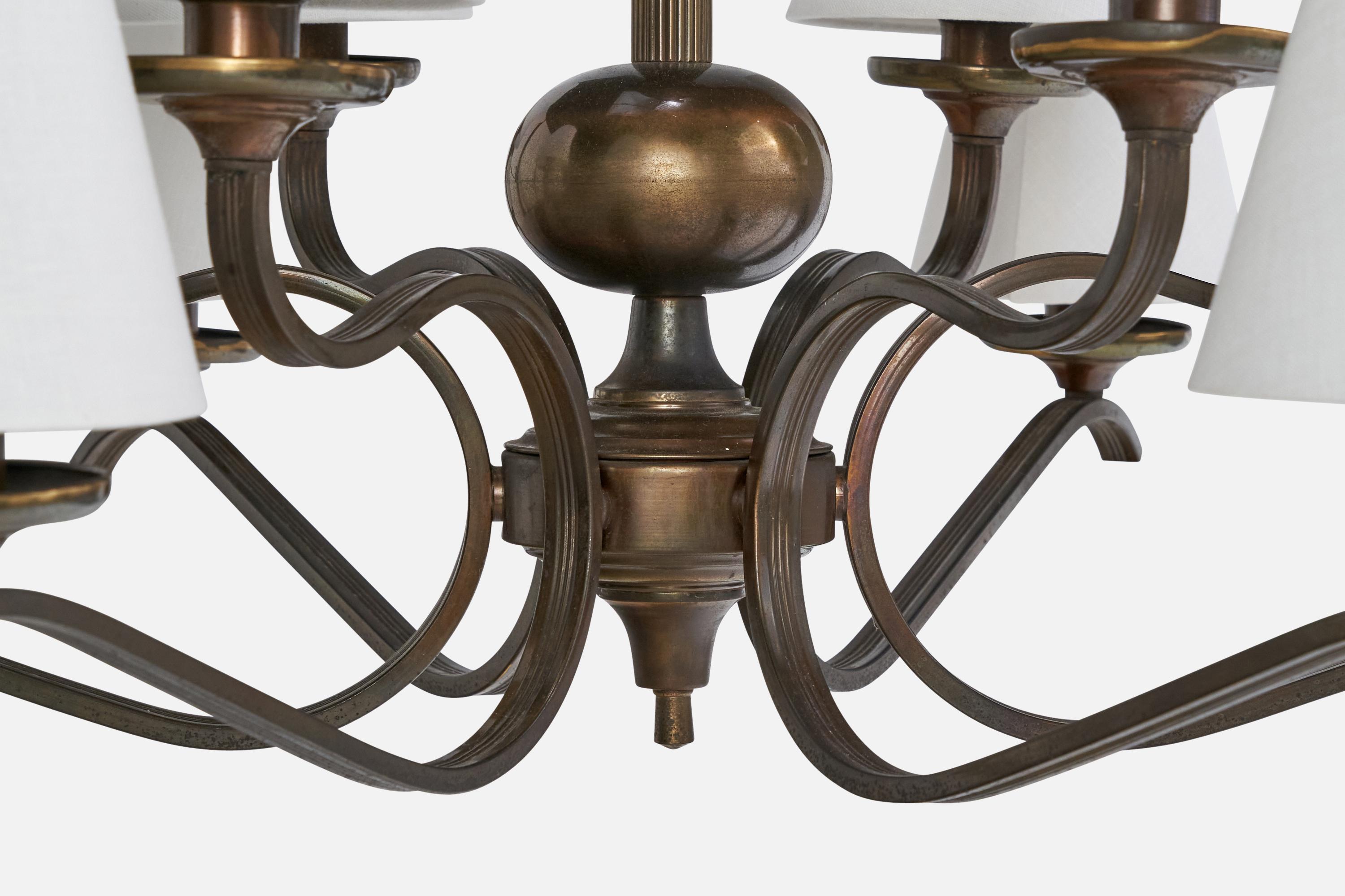 Italian Designer, Chandelier, Brass, Fabric, Italy, 1960s For Sale 4