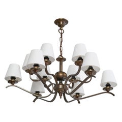 Italian Designer, Chandelier, Brass, Fabric, Italy, 1960s