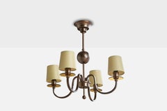 Italian Designer, Chandelier, Brass, Glass, Fabric, Italy, 1930s