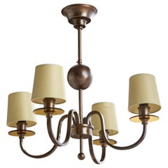 Italian Designer, Chandelier, Brass, Glass, Fabric, Italy, 1930s