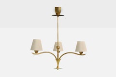 Italian Designer, Chandelier, Brass, Glass, Fabric, Italy, 1940s