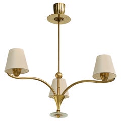 Italian Designer, Chandelier, Brass, Glass, Fabric, Italy, 1940s