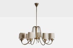 Italienischer Designer, Kronleuchter, Messing, Glas, Stoff, Italien, 1950er Jahre