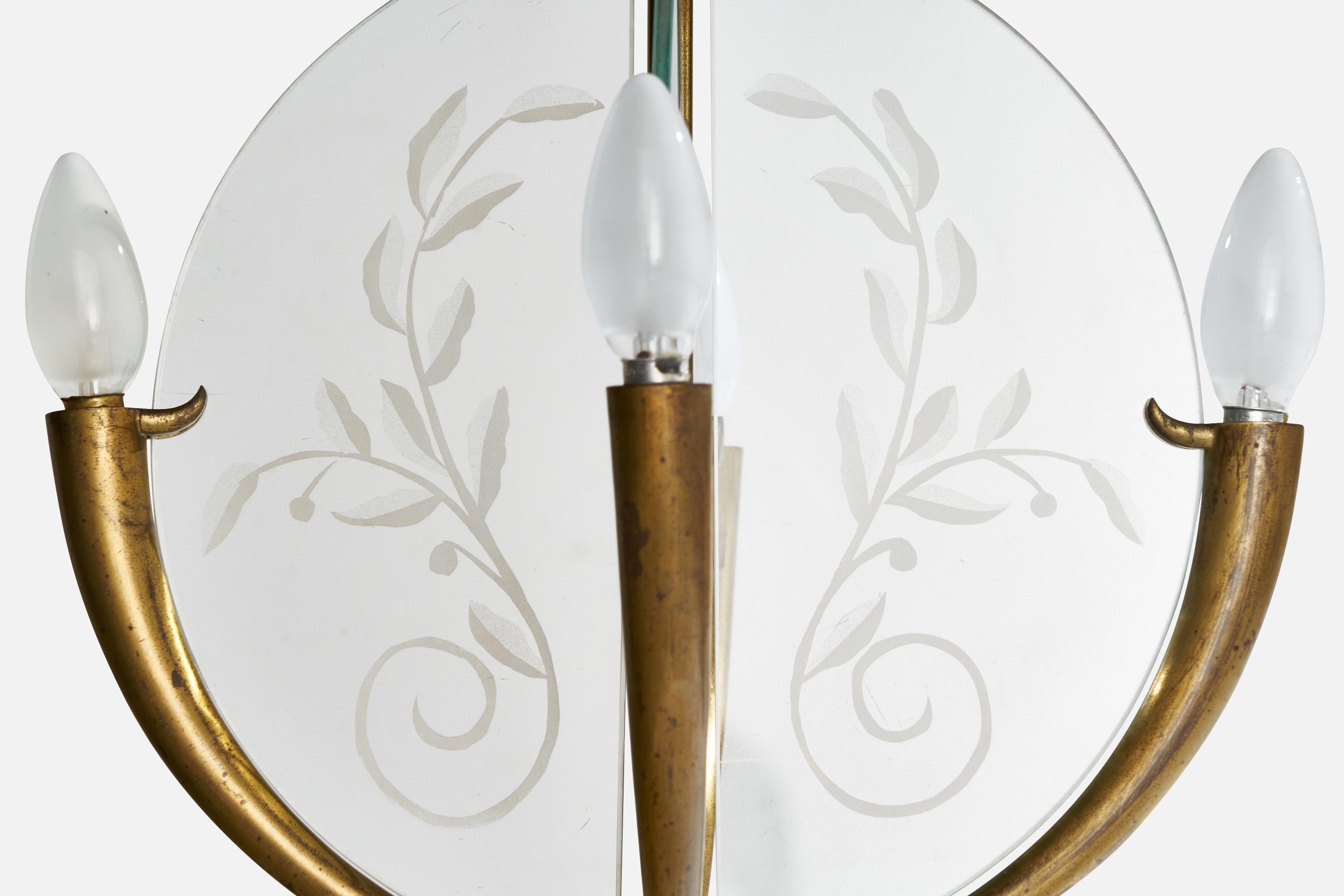 Lustre de designer italien, laiton, verre, Italie, années 1930 en vente 5