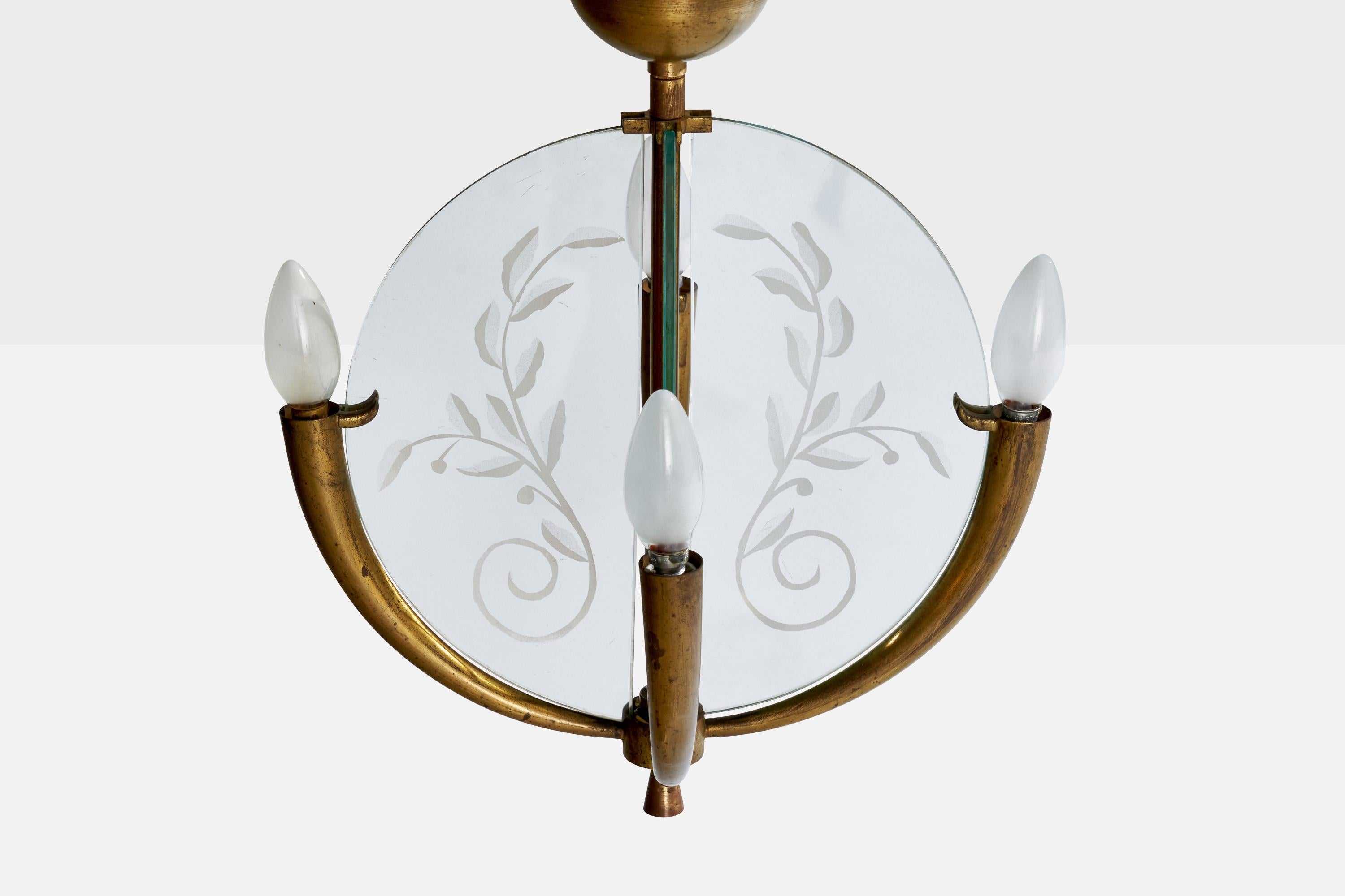 Lustre de designer italien, laiton, verre, Italie, années 1930 en vente 2