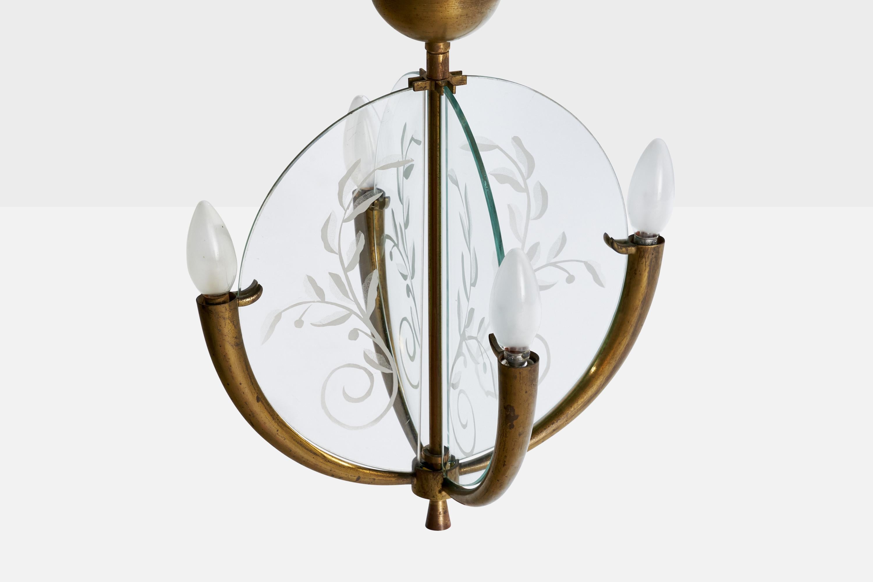 Lustre de designer italien, laiton, verre, Italie, années 1930 en vente 3