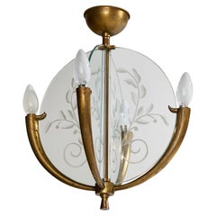 Lampadario di design italiano, ottone, vetro, Italia, anni '1930