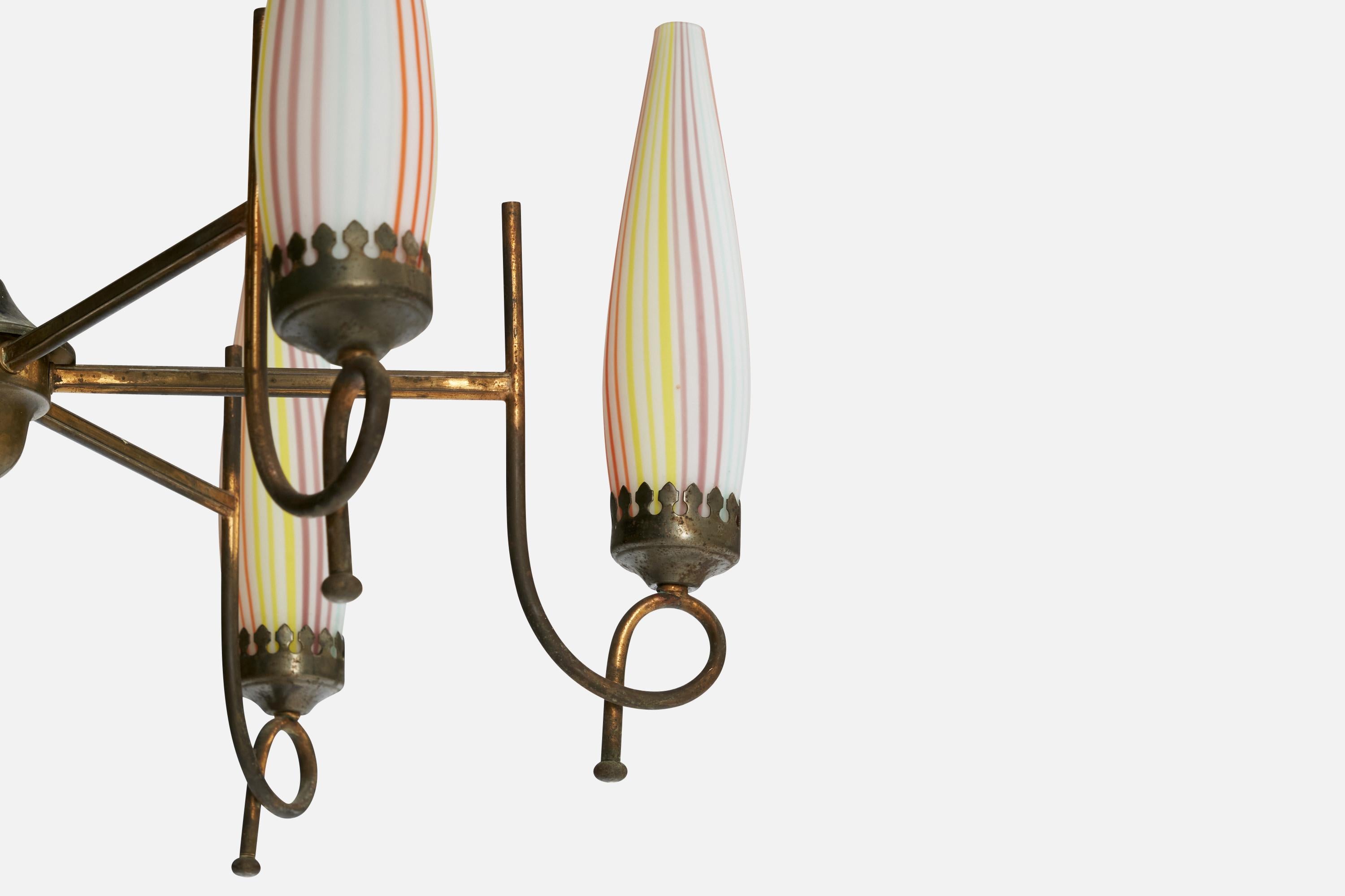 Lustre de designer italien, laiton, verre, Italie, années 1940 en vente 5