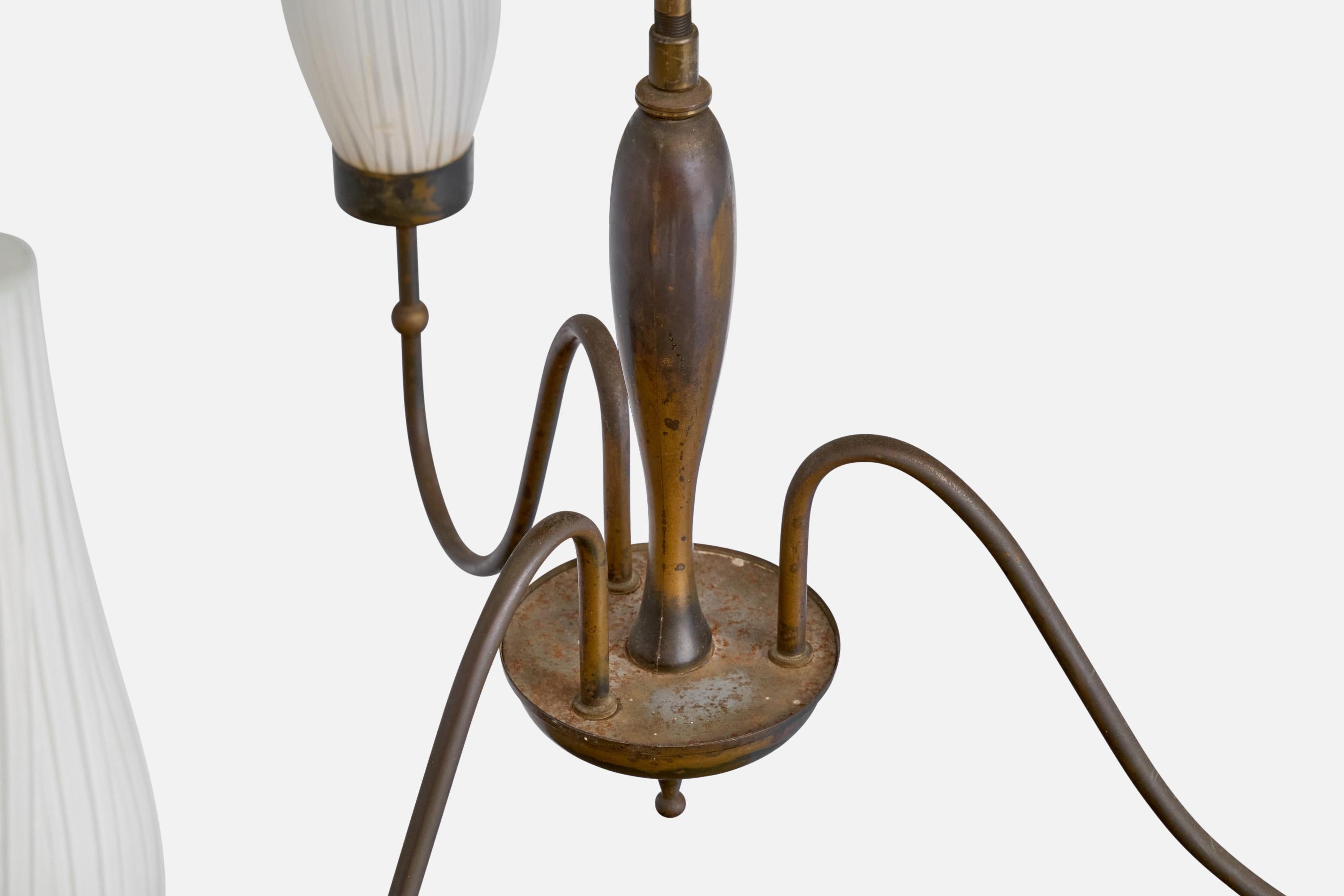 Italian Designer, Chandelier, Brass, Glass, Italy, 1940s For Sale 6