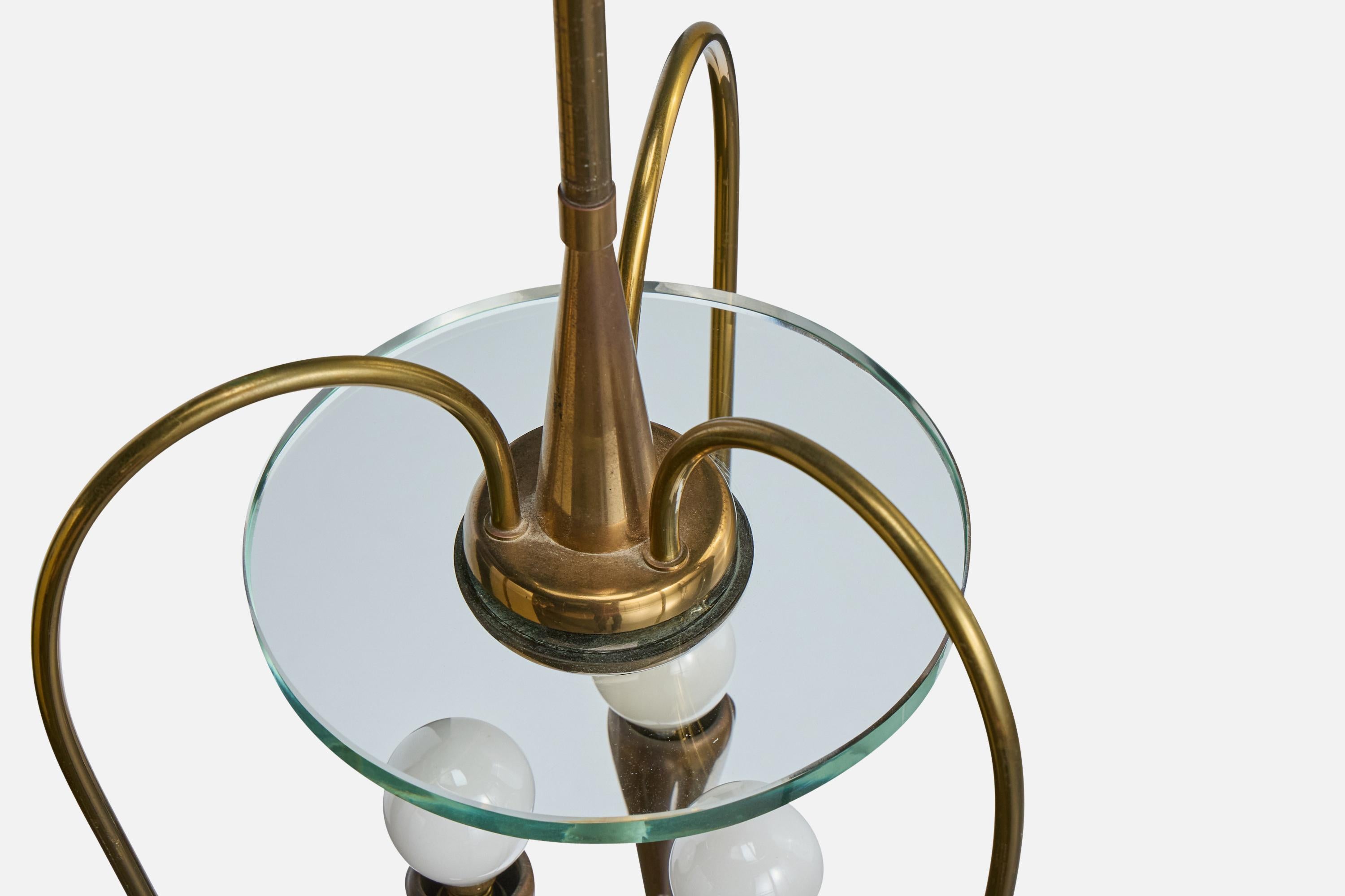 Lustre de designer italien, laiton, verre, Italie, années 1940 en vente 4