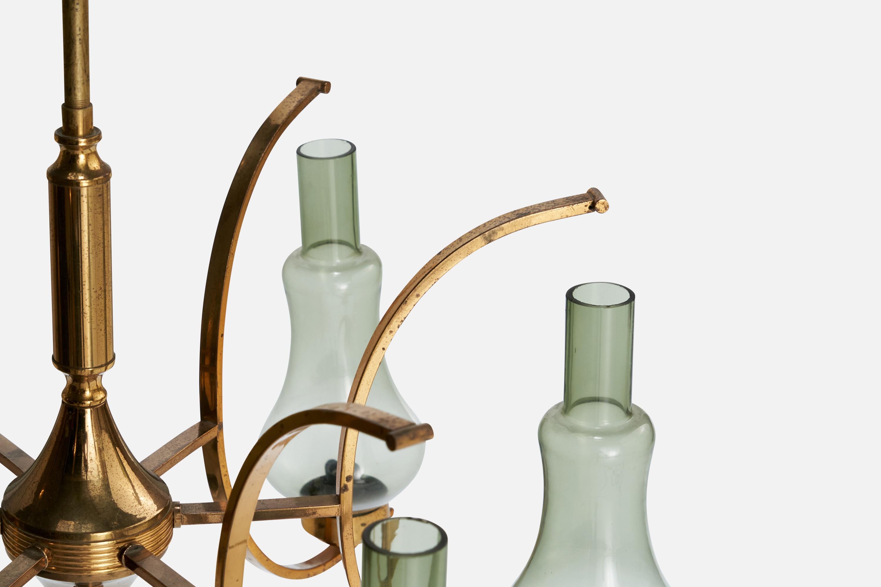 Lustre de designer italien, laiton, verre, Italie, années 1940 en vente 6