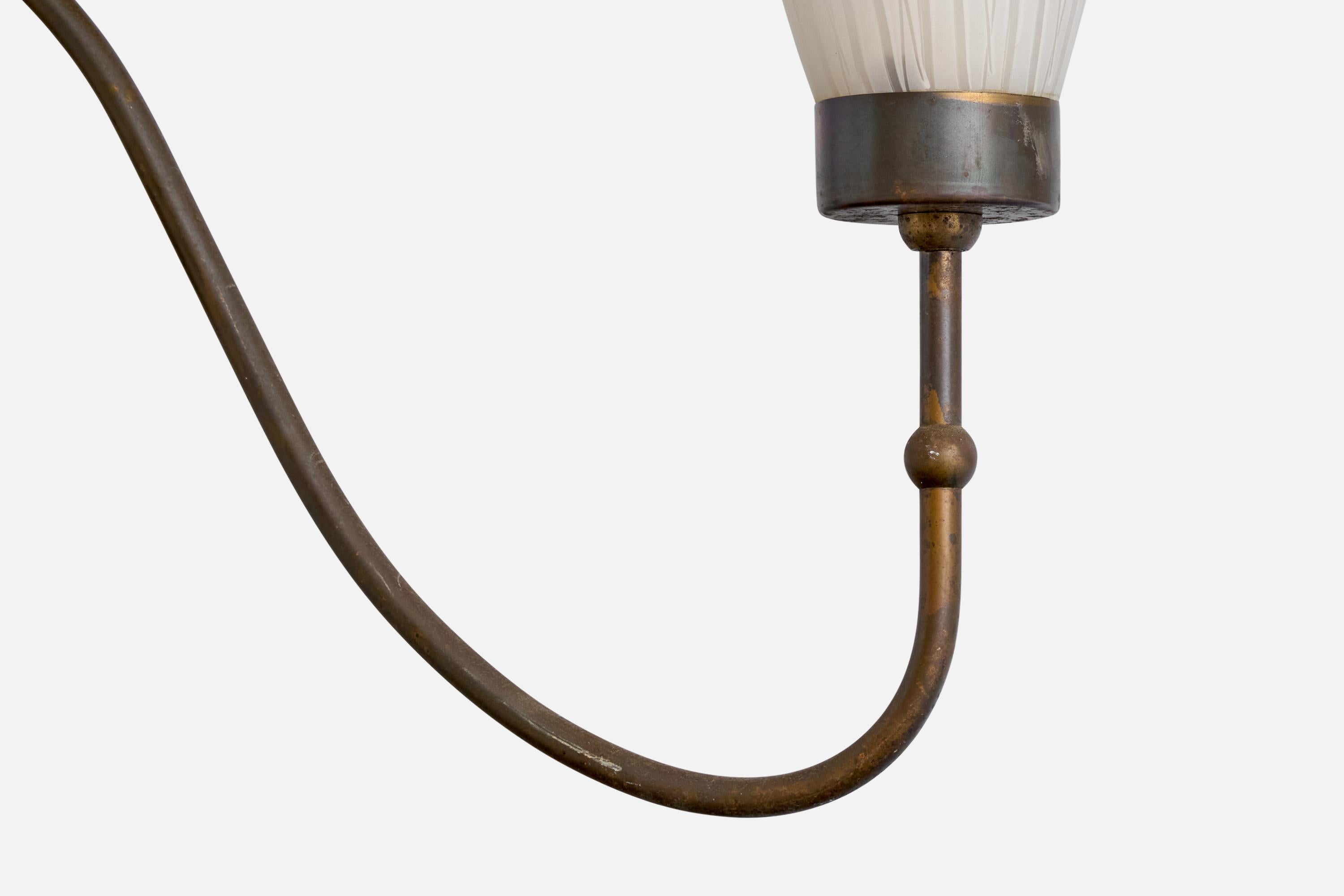 Italian Designer, Chandelier, Brass, Glass, Italy, 1940s For Sale 7