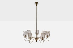 Italian Designer, Chandelier, Brass, Glass, Italy, 1940s