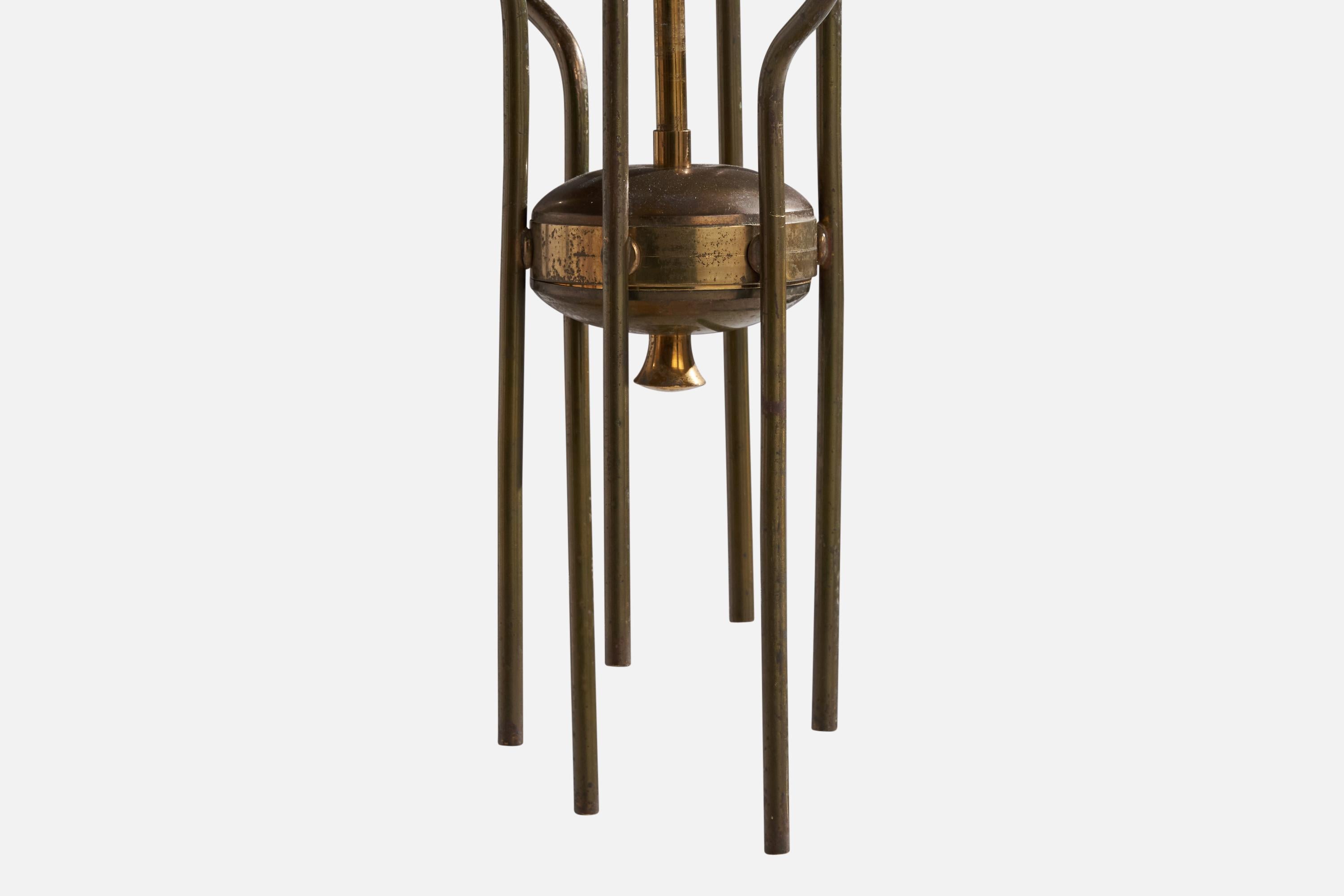 Italian Designer, Chandelier, Brass, Glass, Italy, 1940s For Sale 1