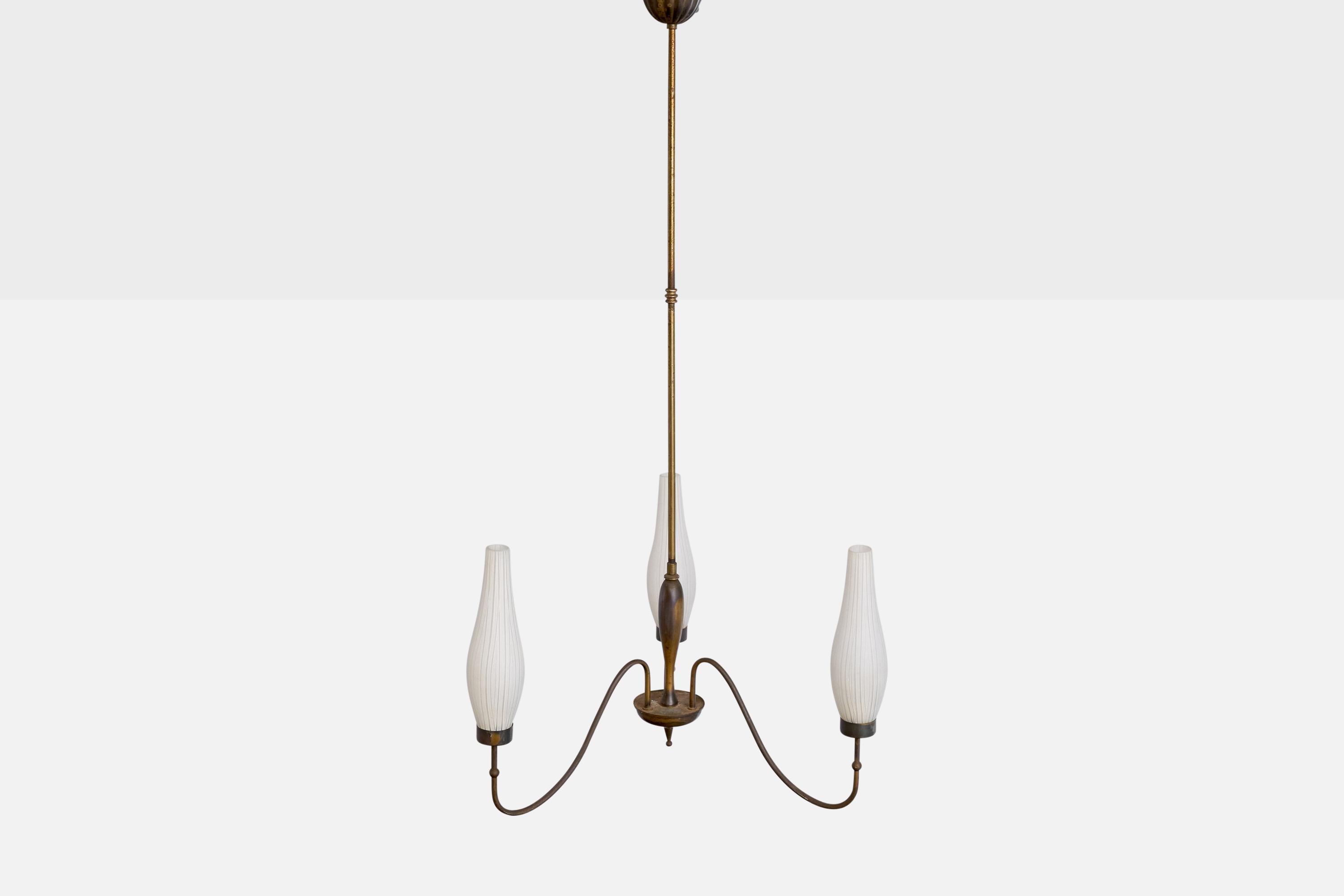 Italian Designer, Chandelier, Brass, Glass, Italy, 1940s For Sale 2