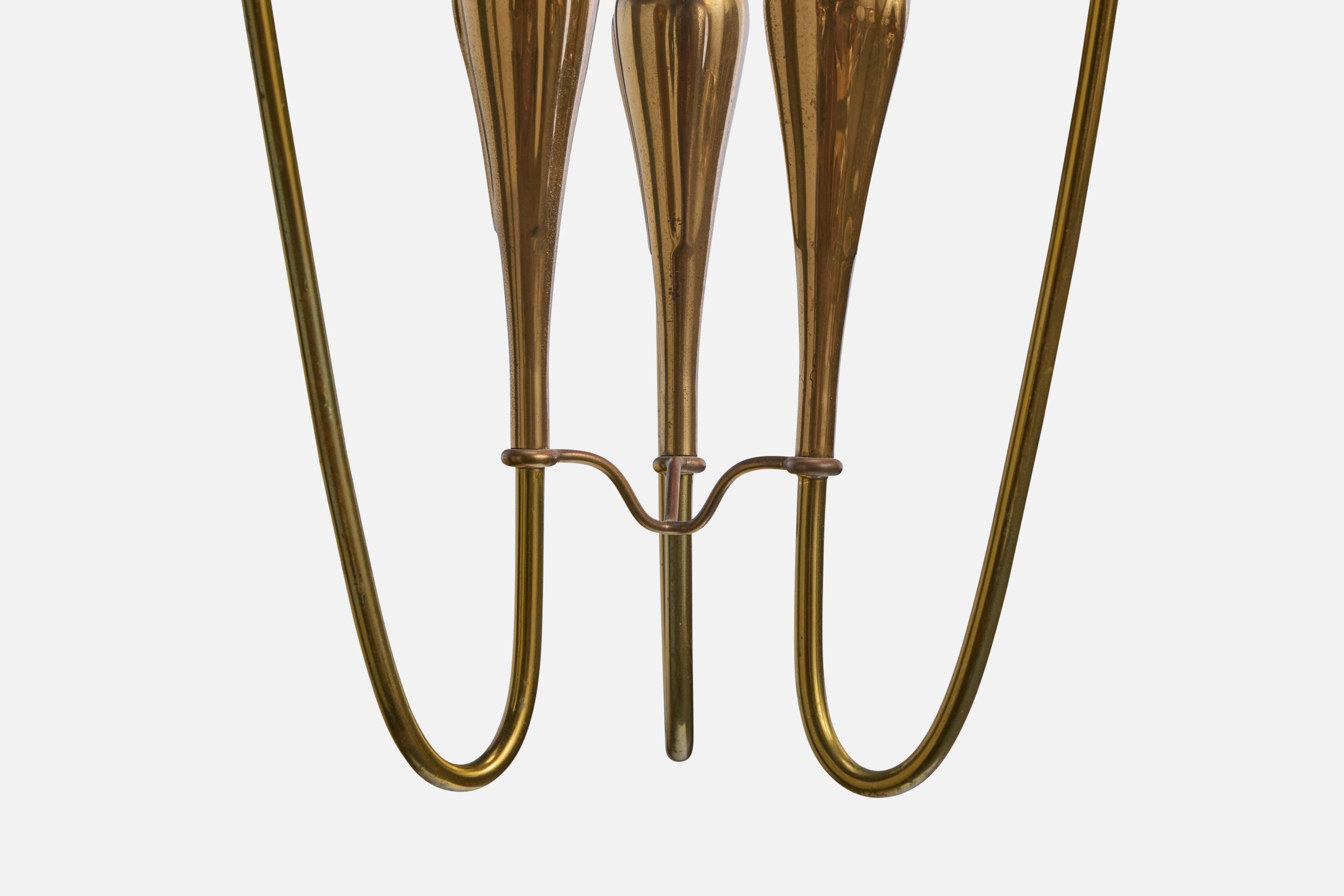 Laiton Lustre de designer italien, laiton, verre, Italie, années 1940 en vente