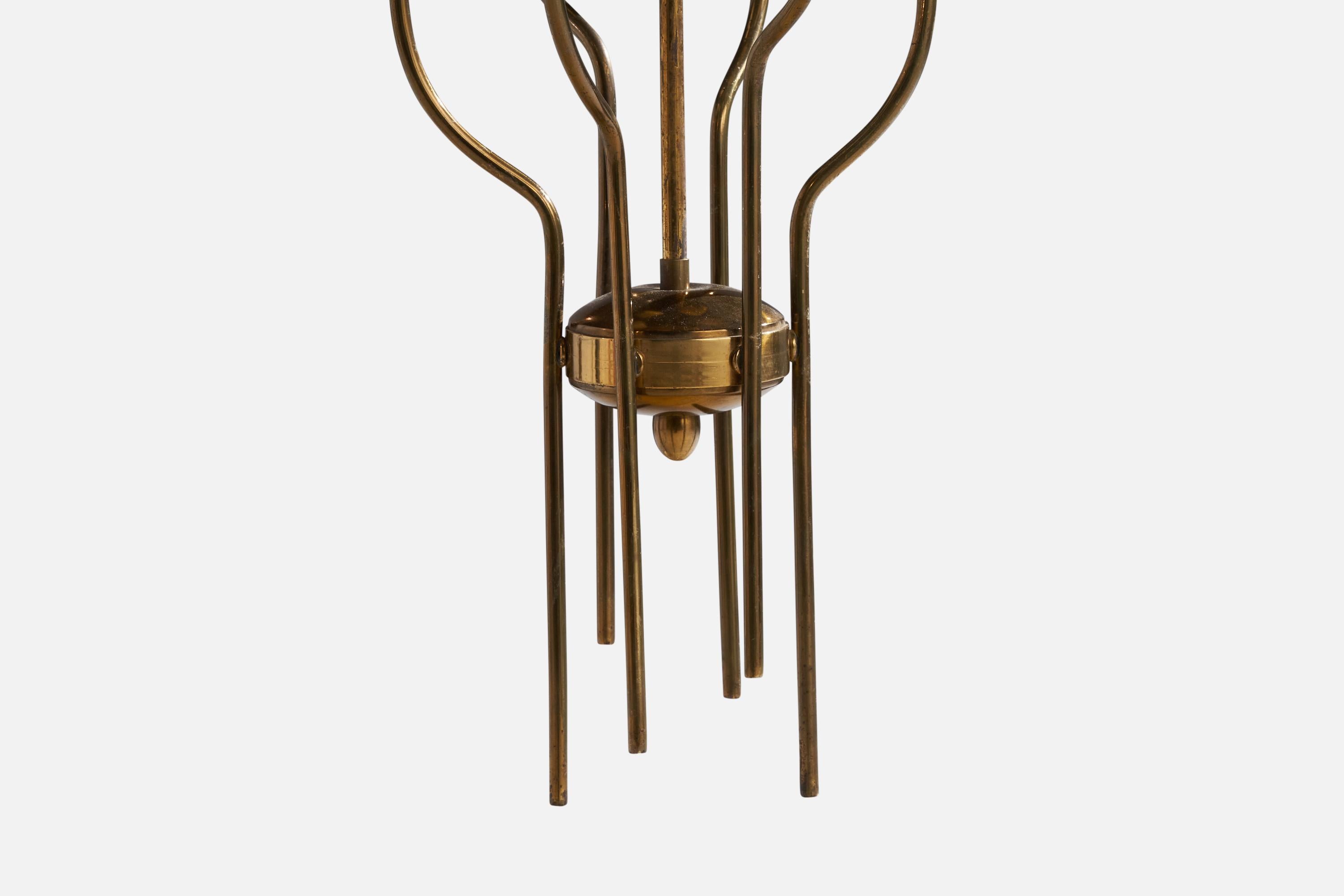 Italian Designer, Chandelier, Brass, Glass, Italy, 1940s For Sale 2