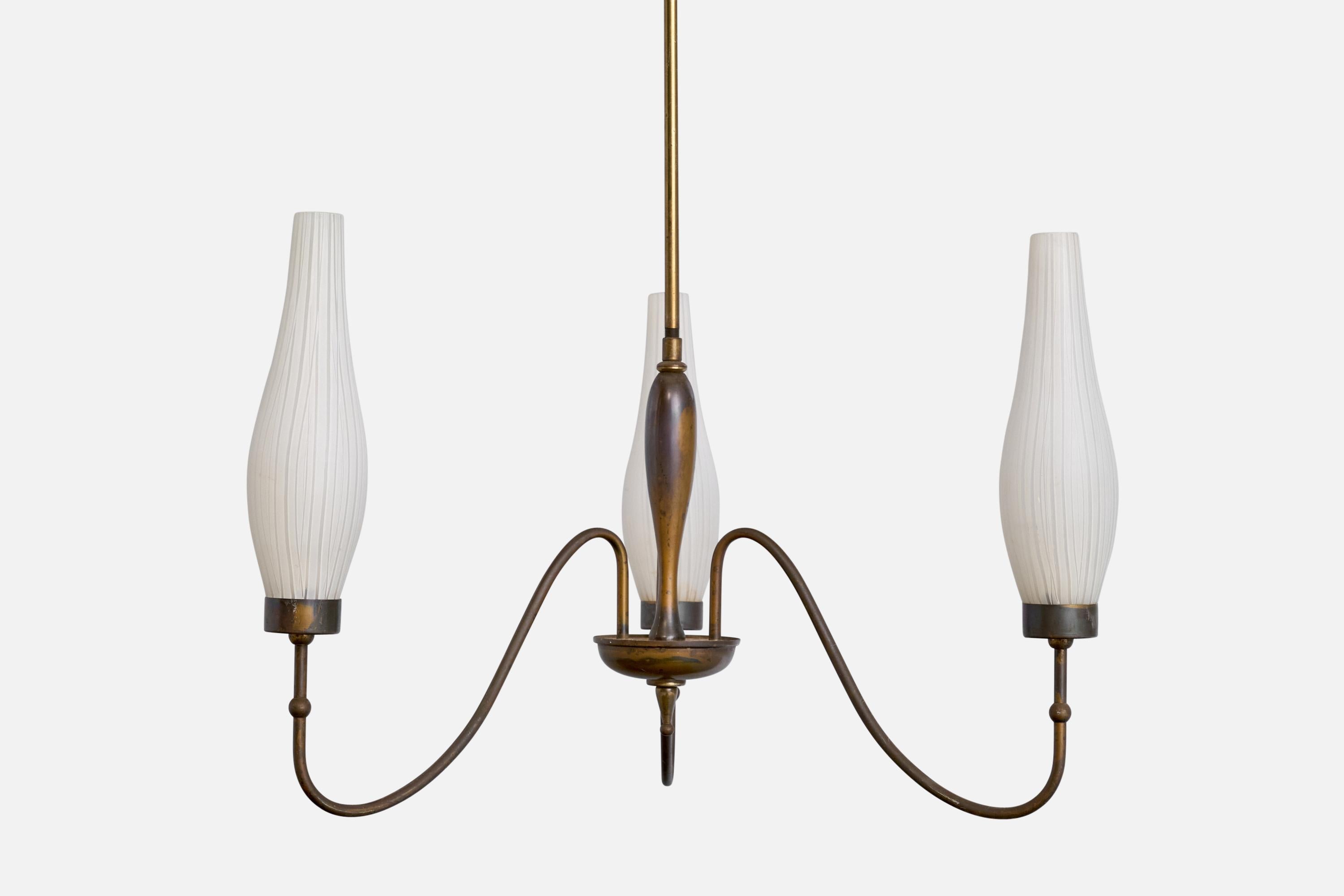 Italian Designer, Chandelier, Brass, Glass, Italy, 1940s For Sale 3
