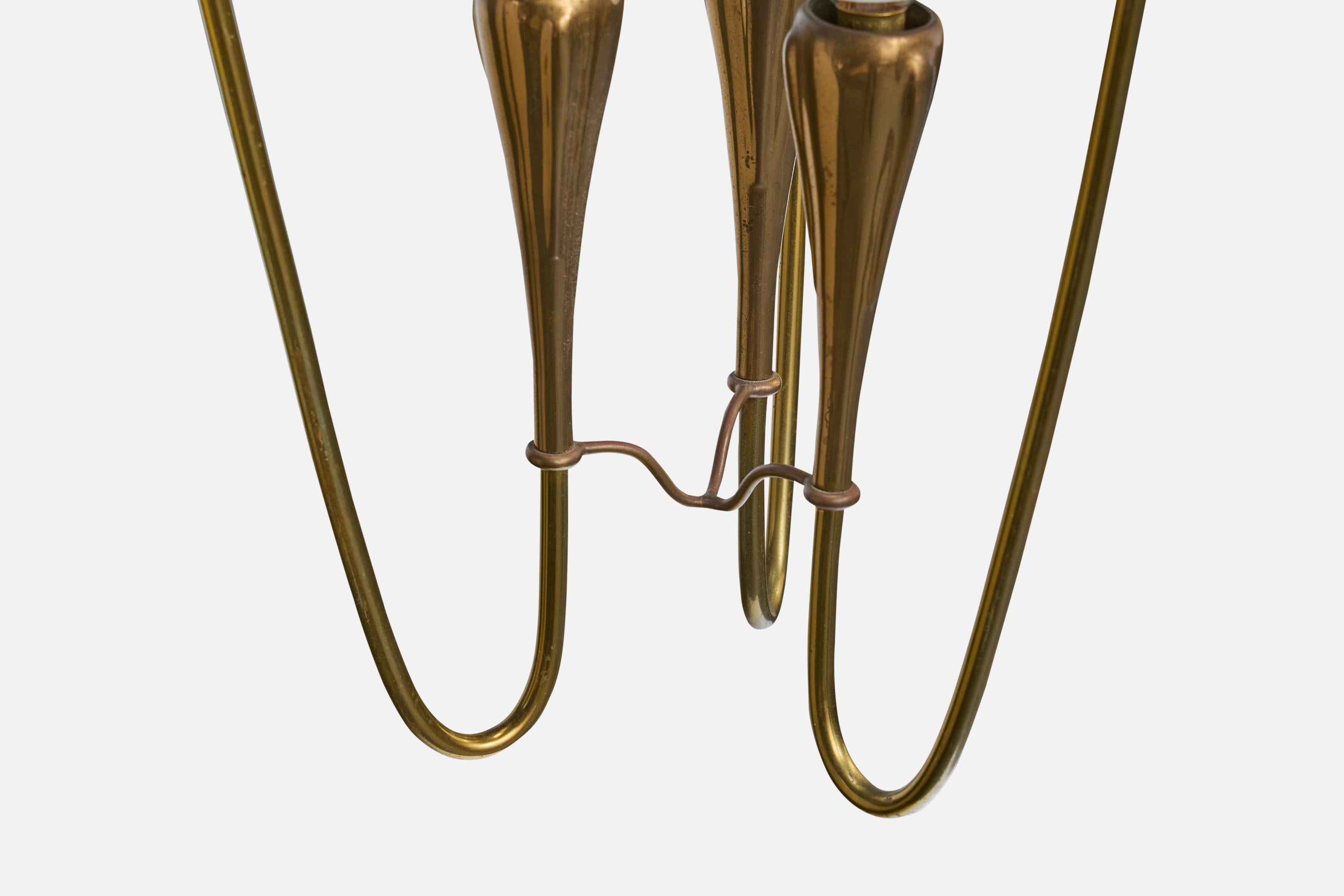 Lustre de designer italien, laiton, verre, Italie, années 1940 en vente 1