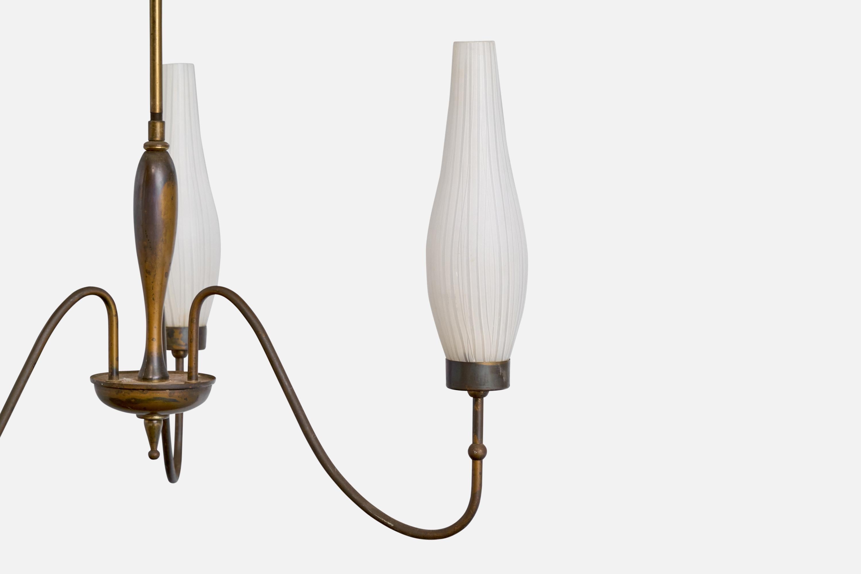 Italian Designer, Chandelier, Brass, Glass, Italy, 1940s For Sale 4