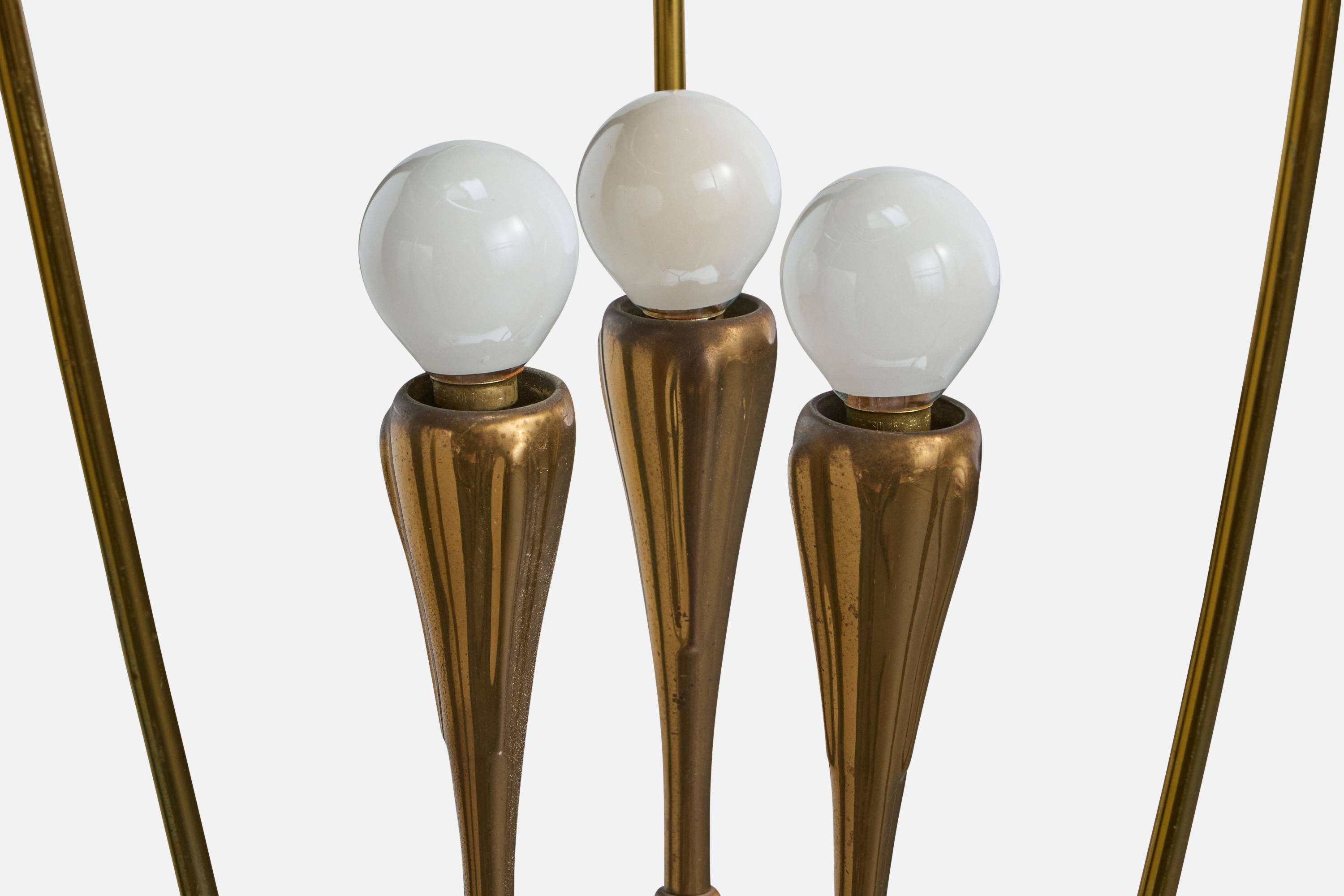 Lustre de designer italien, laiton, verre, Italie, années 1940 en vente 2