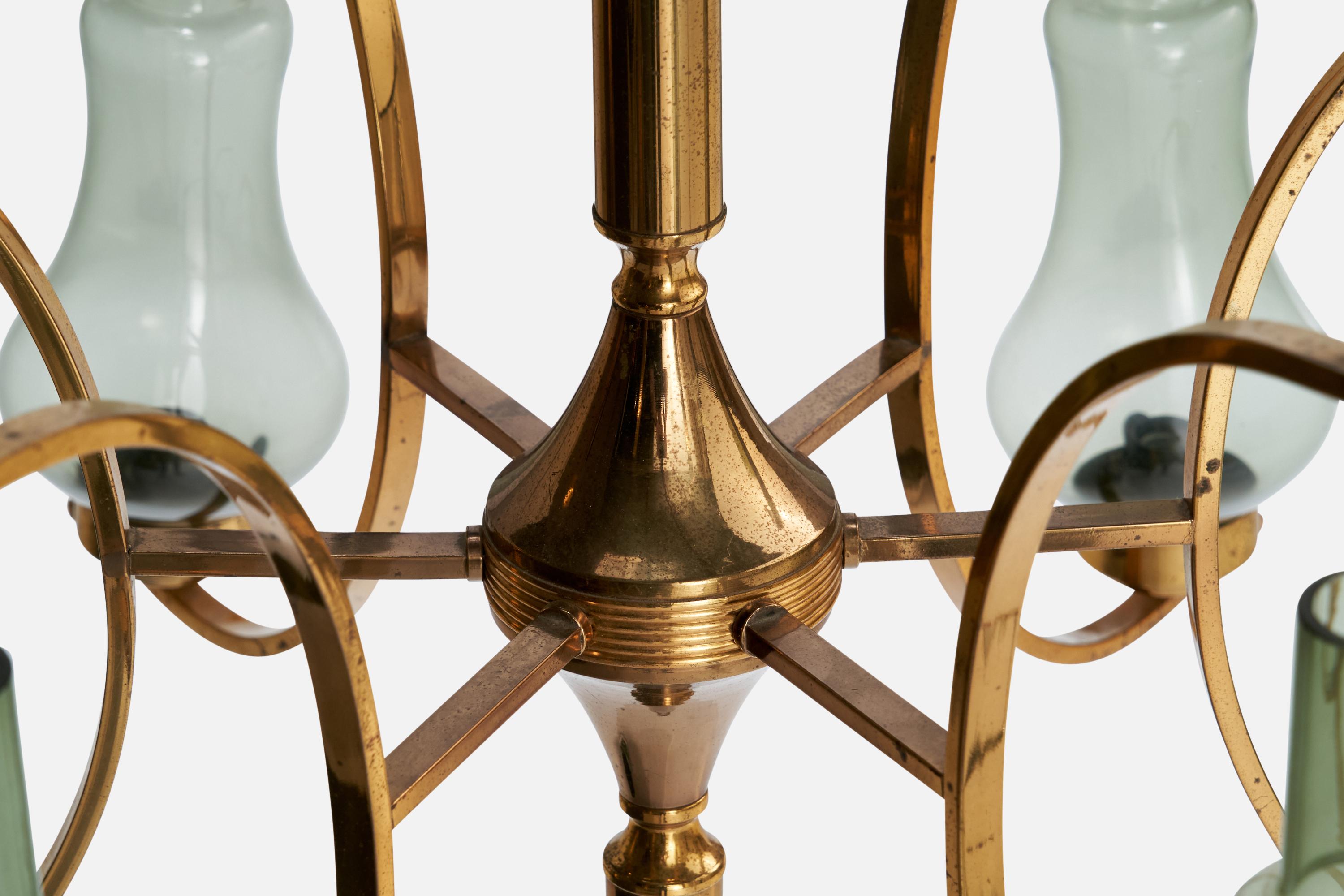 Lustre de designer italien, laiton, verre, Italie, années 1940 en vente 4